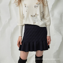 20ALW095 Fancy pattern flounce ruffles tight skirt girls knit sweater dress skirt